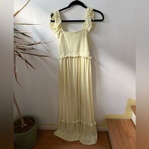 Light Yellow Smocked Maxi Dress with ruffle sleeves